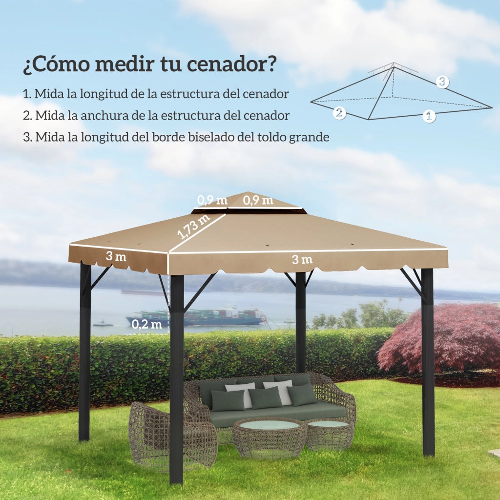 Tetto di ricambio per gazebo 3x3 m ¨C zephmum ¨C caqui con doppio tetto e 8 fori di drenaggio