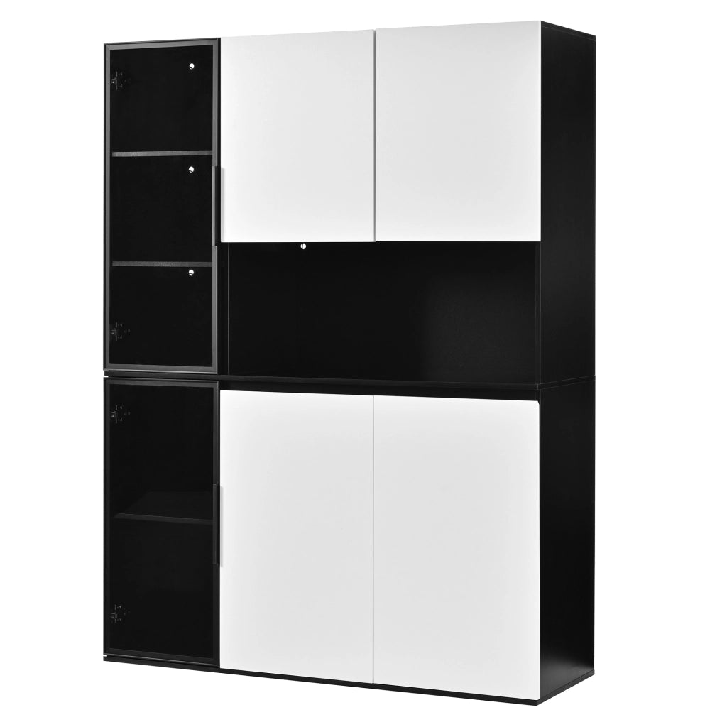 Armadio alto in MDF con LED; vetro e vani aperti 120x40x160 cm Bianco/Nero
