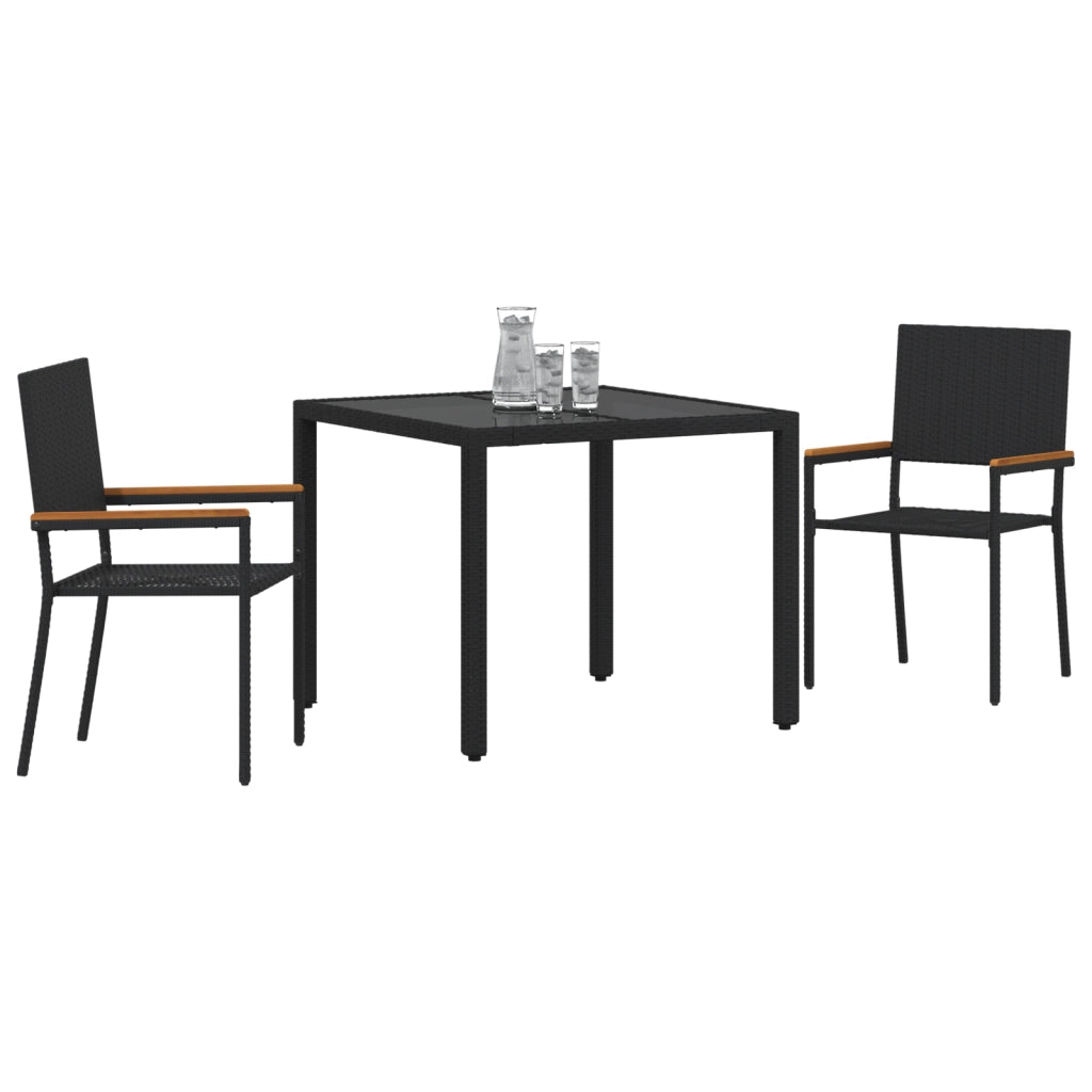 Set da Pranzo da Giardino  3 Pezzi Nero Polyrattan