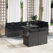 Set di divani da giardino 9 pezzi con cuscini Nero Polyrattan