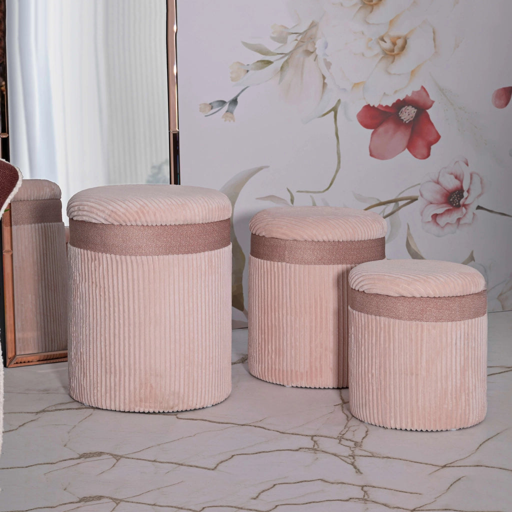 Ghanzi, Pouf Contenitore set da 3, 41x41x50h cm Rosa