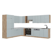 Cucina angolare completa Fame-Line Blu-grigio chiaro/Rovere dorato 347 x 60 cm, PL Marmo Vicco