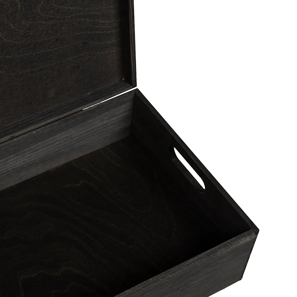 Scatola in Legno Coperchio&Manici Nera 40x30x13cm Legno di Pino 4017397