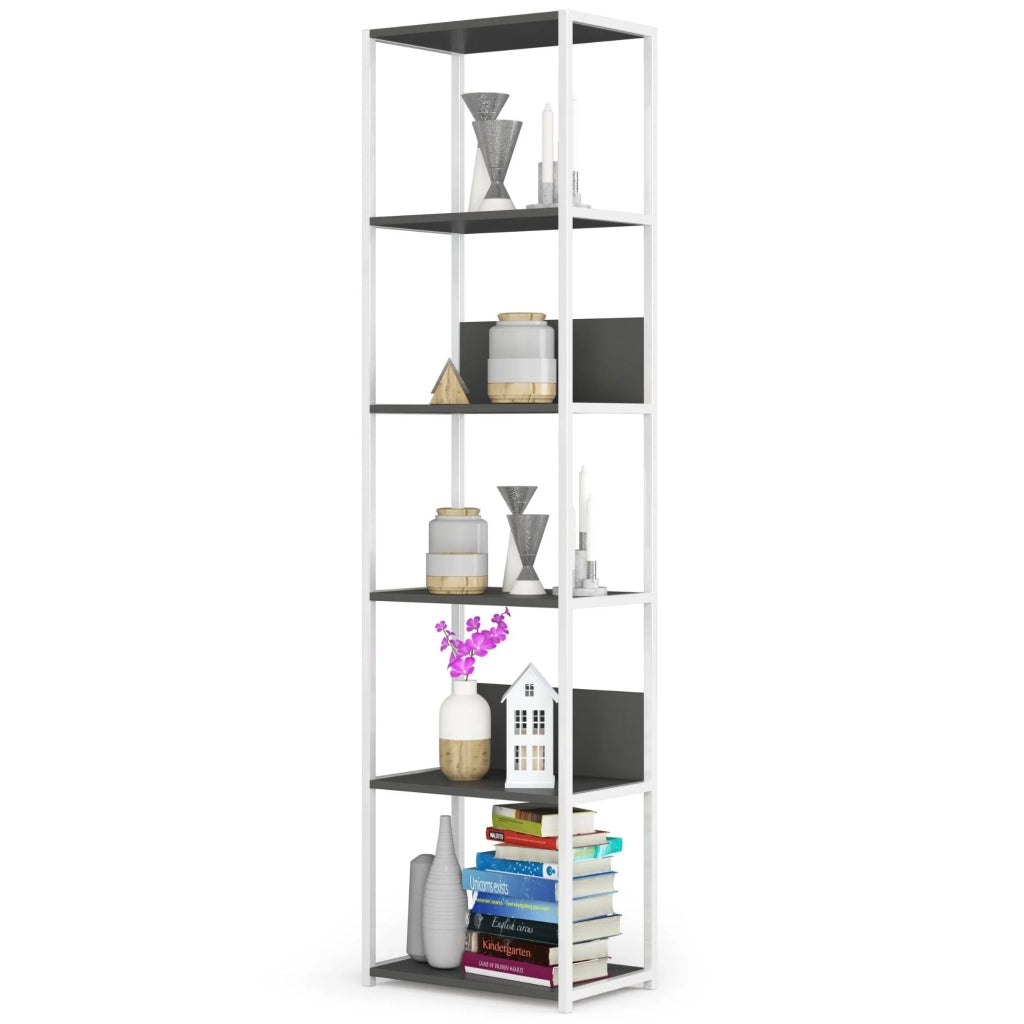 Scaffale stilo loft con ripiani in legno 50 cm Bianca 50 cm inserto frontale Grigio 50x32x192 cm