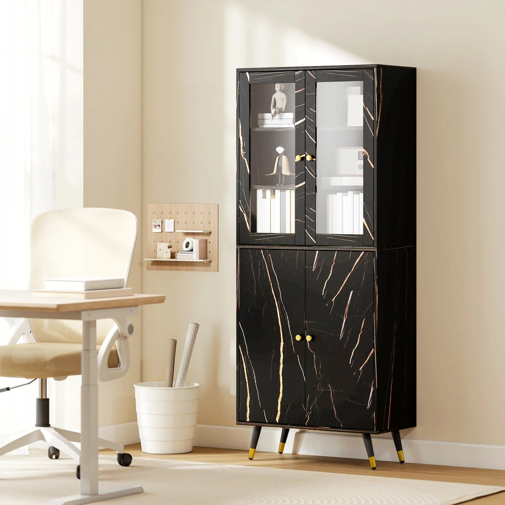 Libreria 6 livelli con ante vetrate e ripiani aperti ¨C zephmum ¨C 70x35x170 cm nero