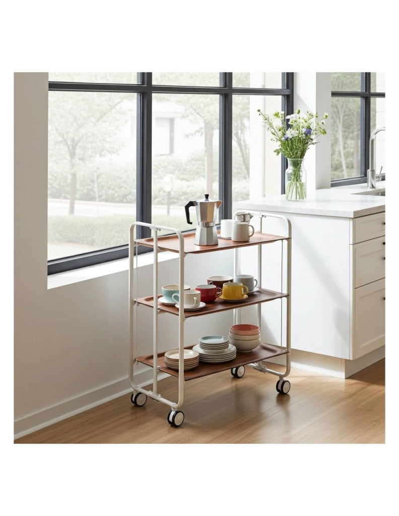 Carrello da cucina pieghevole bianco con ruote BAUHAUS 3 ripiani