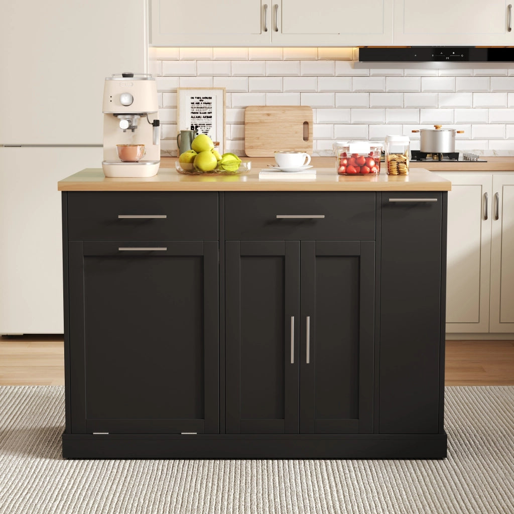 Isola Cucina su Ruote con Piano Ribaltabile e 2 Cassetti ¨C MINIMAL ¨C 120x45x93 cm