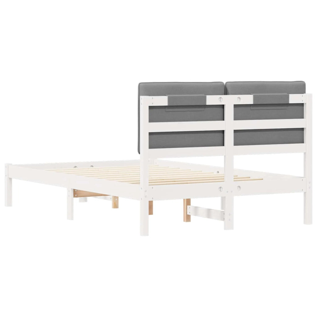 Letto con Testiera Rivestita Bianco e grigio chiaro