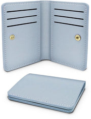 Portamonete per donna compatta, unico colore, chiusura a click per 8 fusti per carte di credito e 1 tasca per banconote, blu, 11*8.5*1.5cm, Moderno