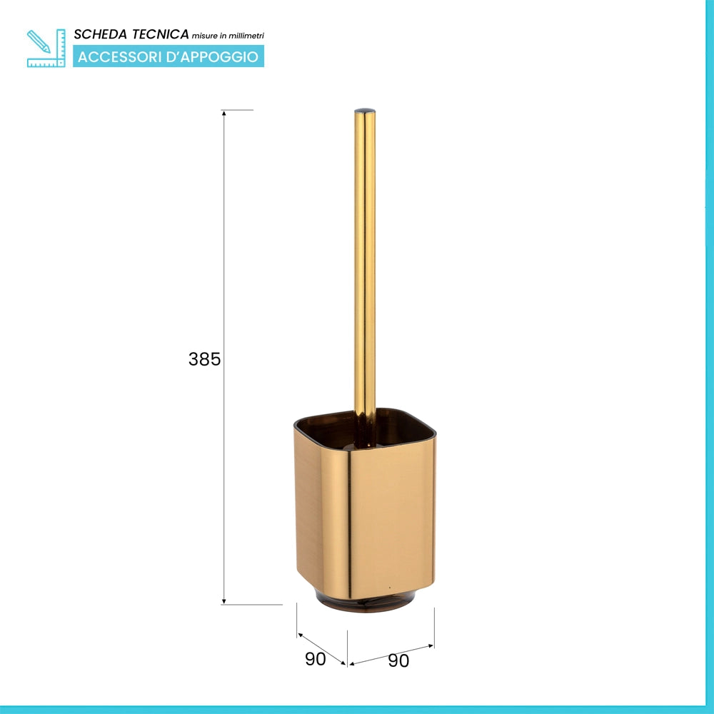 Portascopino WC in plastica color oro satinato e nero Lumina