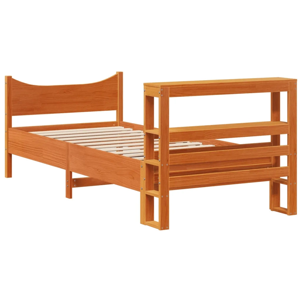 Giroletto con Testiera-Struttura Letto con testiera Marrone Cera 75x190 cm Massello Pino 779861