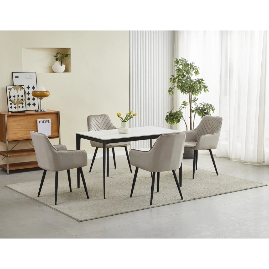 Set di 2 sedie Nana in velluto beige con gambe nere