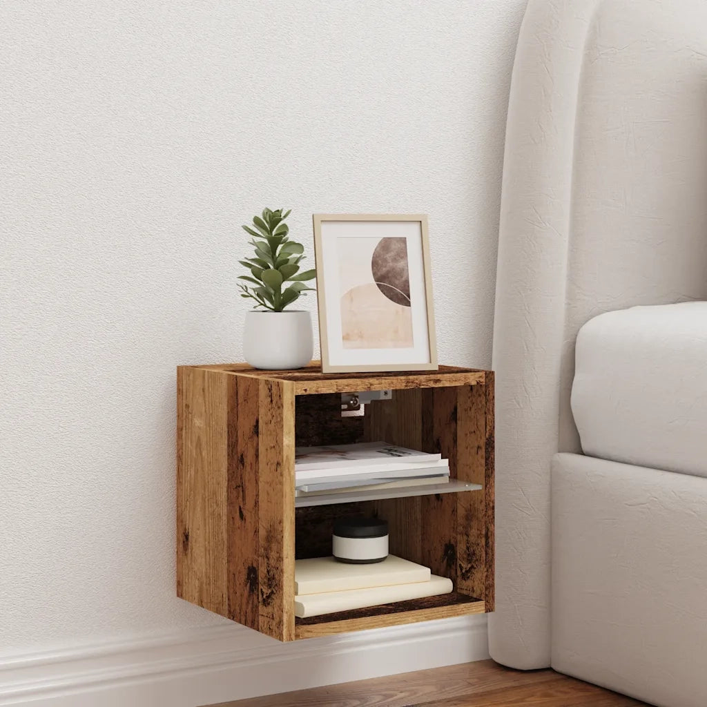 Mobile TV a Parete con Luci LED Legno Antico 30x28,5x30 cm 857672
