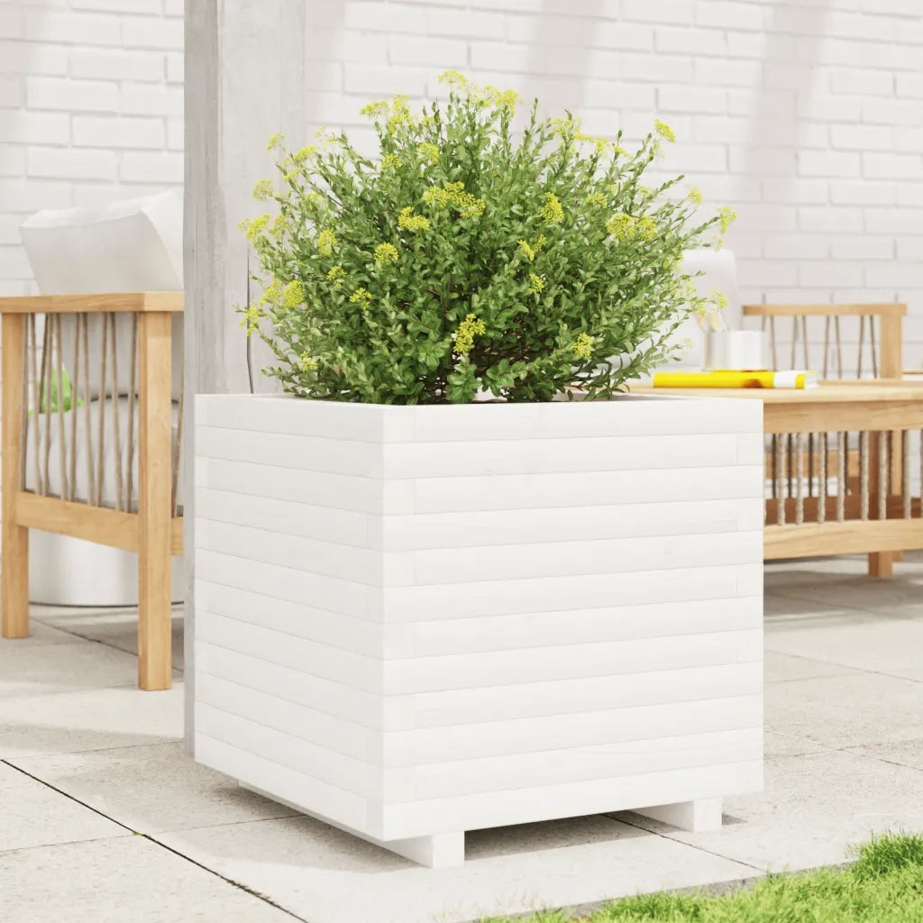 Fioriera da Giardino Bianca 50x50x49,5cm Legno Massello di Pino 3282515