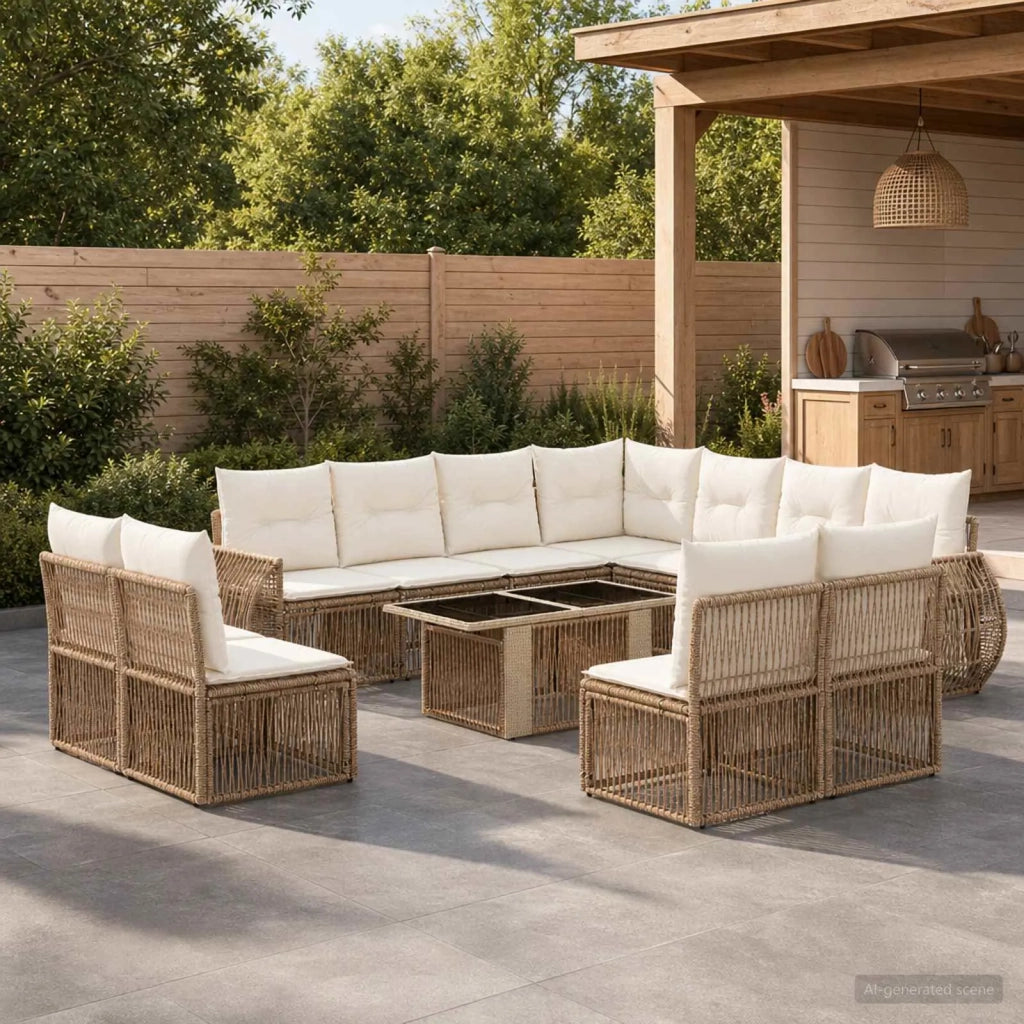 Set Divano da Giardino 12 pz Beige e Bianco Crema polyrattan 3436962