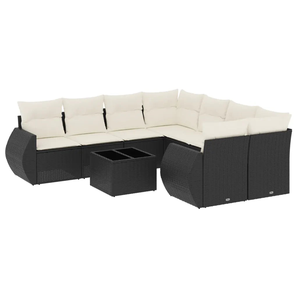 Set Divani da Giardino 9 pz con Cuscini Nero in Polyrattan 3221155
