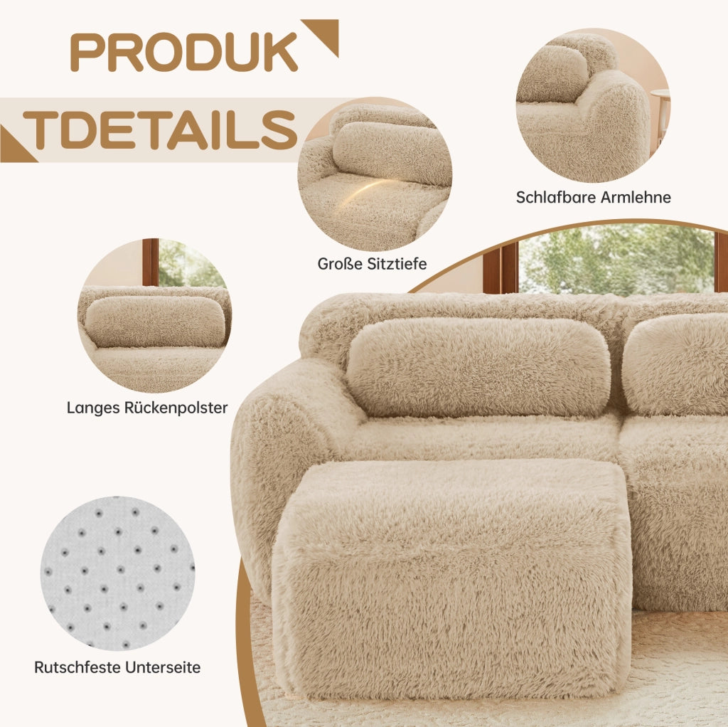 Divano modulare senza struttura 204x179x73 cm in tessuto peluche; light khaki