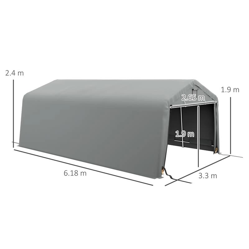 TENDONE PER AUTO E FESTE CON 2 FINESTRE LATERALI, IN ACCIAIO ZINCATO E PE, 618X265/330X240 CM, GRIGIO CHIARO