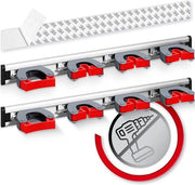 Oggetto di appoggio per asse da spazzola Autoadesivo 2 pezzi - 4 contenitori e 5 ganci (45cm / 18'') - Oggetto di appoggio per asse da spazzola Premium da attacco alla parete e contenitore per attrezzi da giardino