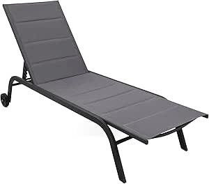 Lettino prendi sole in acciaio e tessuto con ruote diametro 12cm Cleo colore Antracite