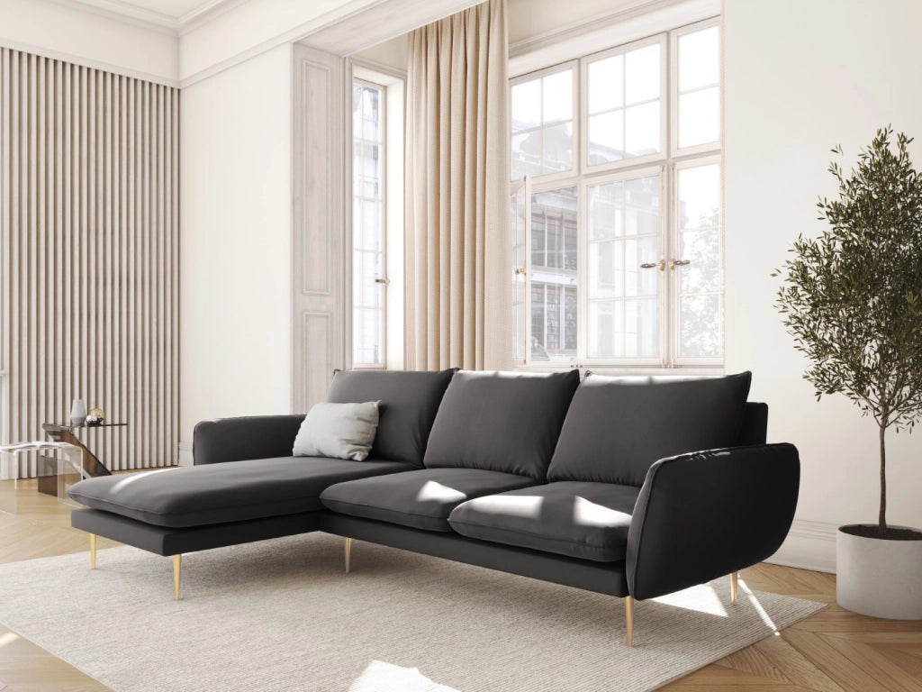 Cosmopolitan Design - Divano angolare sinistro "Vienna" 5 posti in velluto grigio scuro 