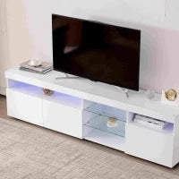 obile porta TV Moderno con 3 pannelli di porta e 3 ripiani interni, Illuminazione a LED Variabile, Bianco