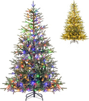 Albero di Natale Artificiale Pre-illuminato 180 cm, Albero di Natale con 250 Luci LED Calde e Multicolori, 11 Modalità, 530 Rami PVC e PE, Base Metallica Pieghevole (180 cm)