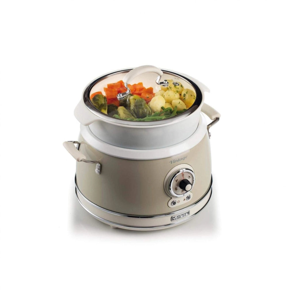 Ariete 2904 Vintage Cuociriso Elettrico e Slow Cooker 3.5 L 700 W 5 programmi ciotola ceramica colore Beige