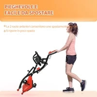 Cyclette Pieghevole 2 in 1, Resistenza Magnetica Regolabile 8 Livelli, Cyclette da Casa Silenziosa con Sensore di Frequenza Cardiaca, Elastici per Braccia, Schermo LCD, Volano 2.5kg, Rosso