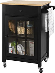Carrello da cucina con piano in legno e gomma