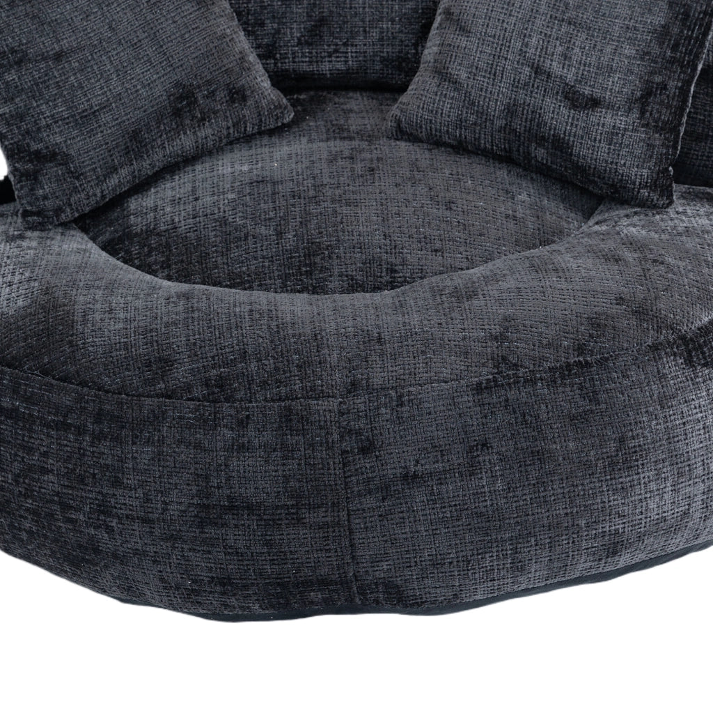 Poltrona sacco 108x108x52 cm con schienale avvolgente e braccioli in chenille nero