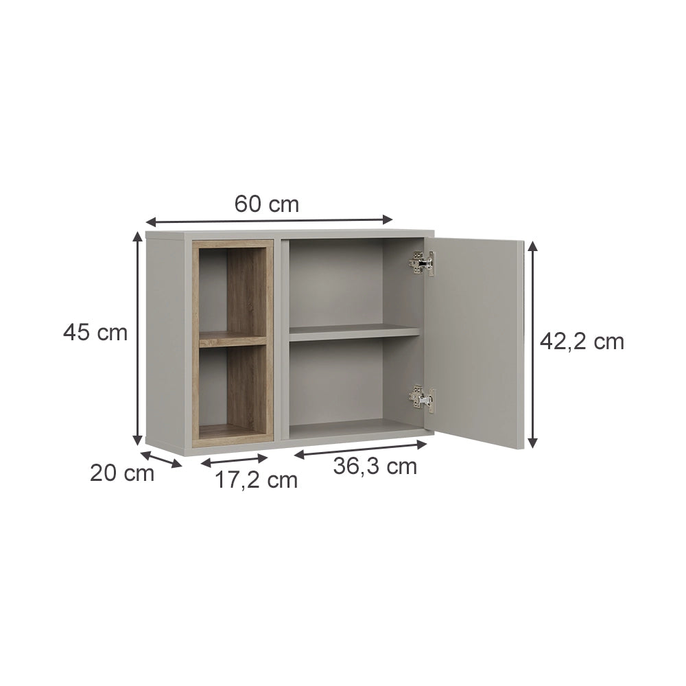 Vicco  Greige/Rovere con 2 scomparti aperti e 1 anta