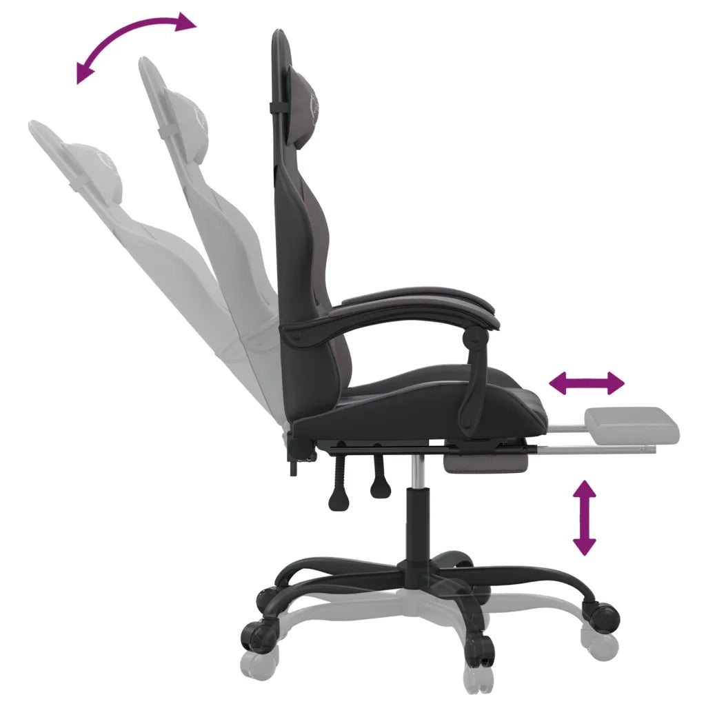 Sedia da Gaming con Poggiapiedi Nero e Grigio in Similpelle cod mxl 75012