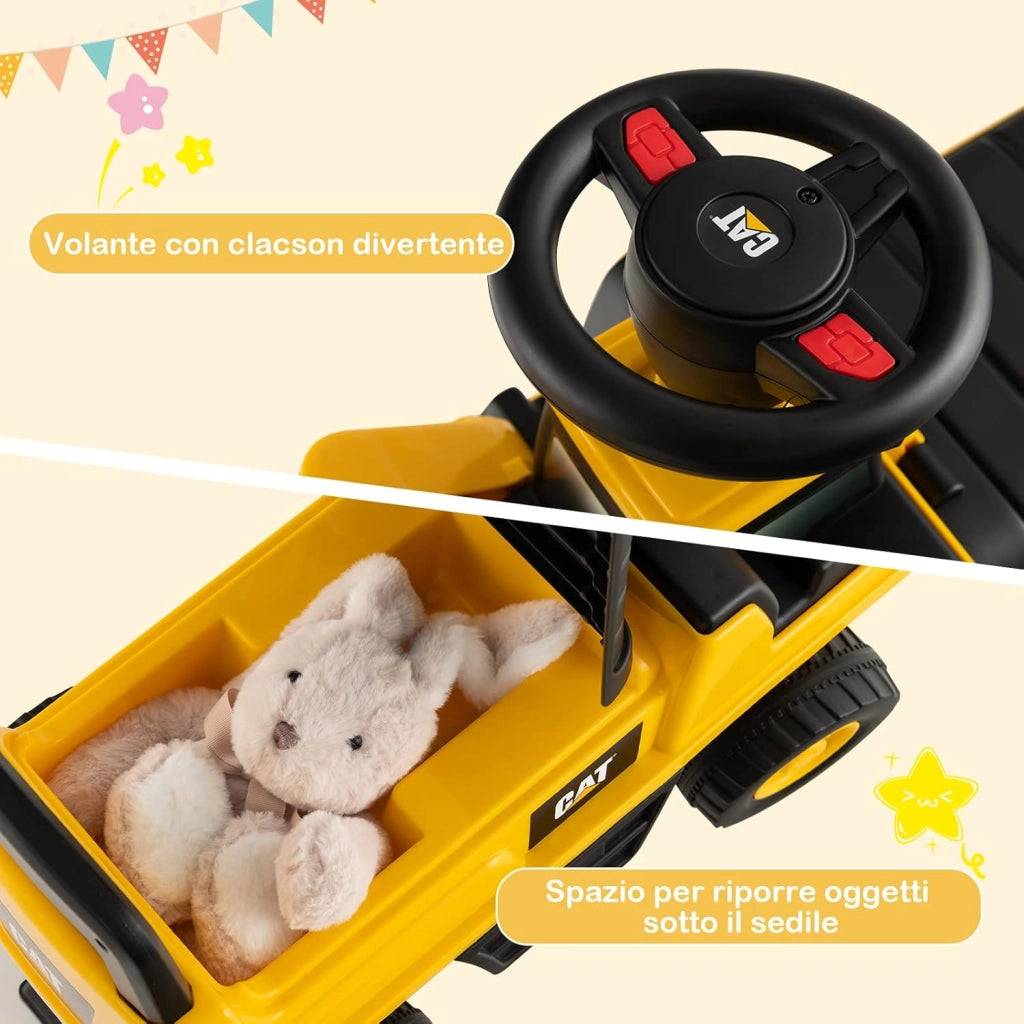 Ruspa Giocattolo per Bambini, Escavatore Cavalcabile a Spinta con Benna Regolabile, Clacson e Spazio di Archiviazione, Pneumatici Anti-scivolo, Regalo per Bambini 1-3 Anni (Stile 3)