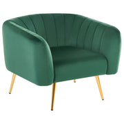 Poltrona Velluto Verde Struttura In Metallo Dorato Con Schienale Tondo Stile Glam