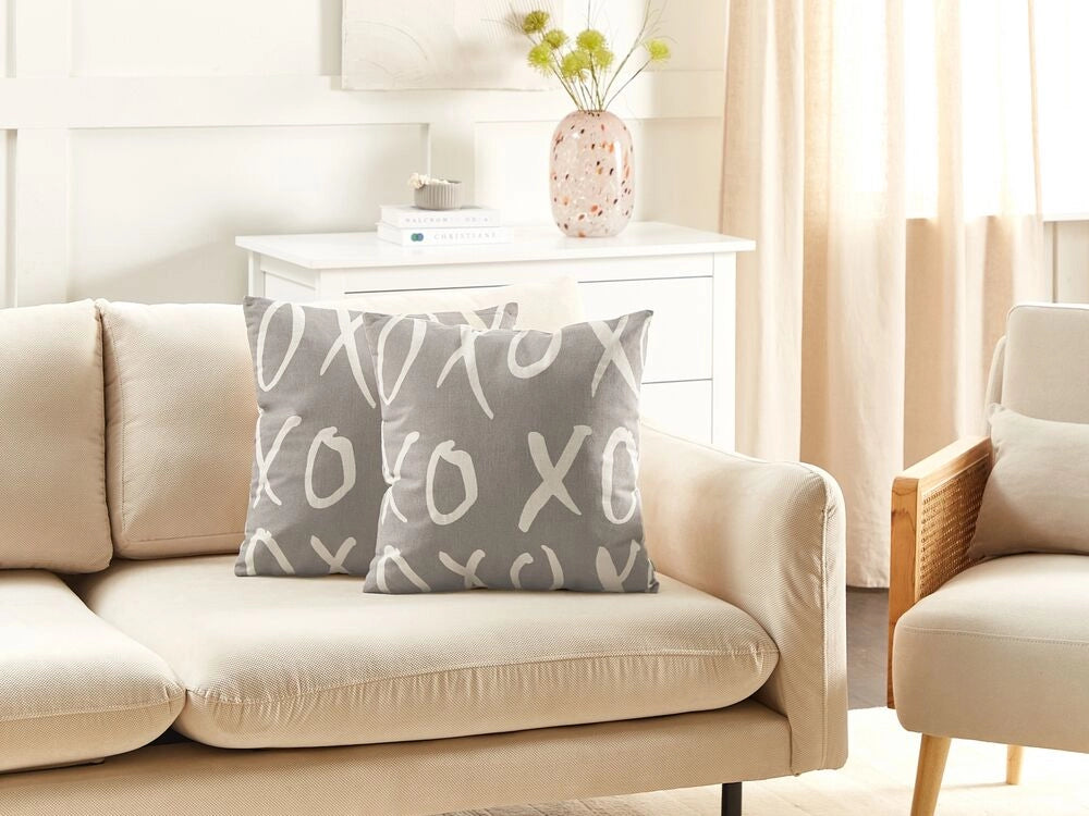 Set di 2 cuscini decorativi in cotone stampato con motivo XO grigio camera da letto soggiorno