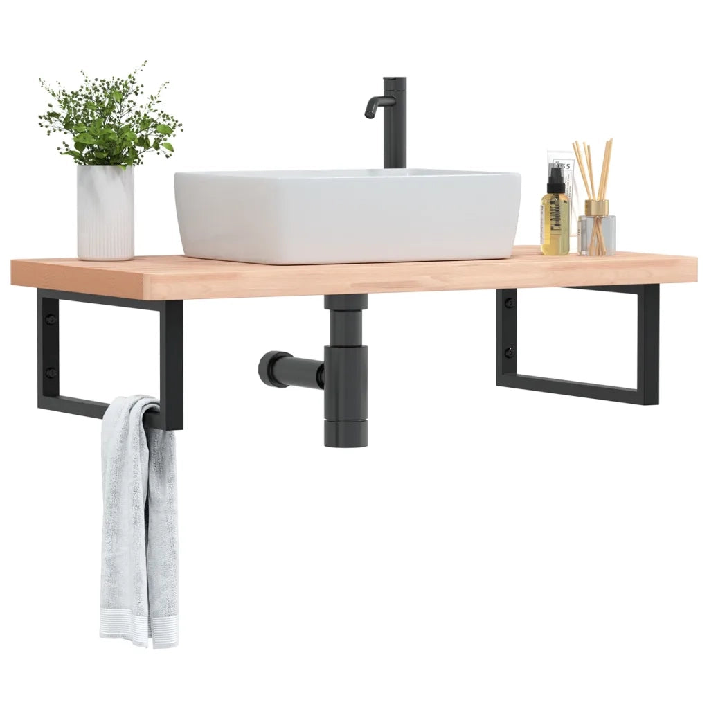 vidaXL Ripiano a Parete per Lavabo in Acciaio e Massello di Faggio