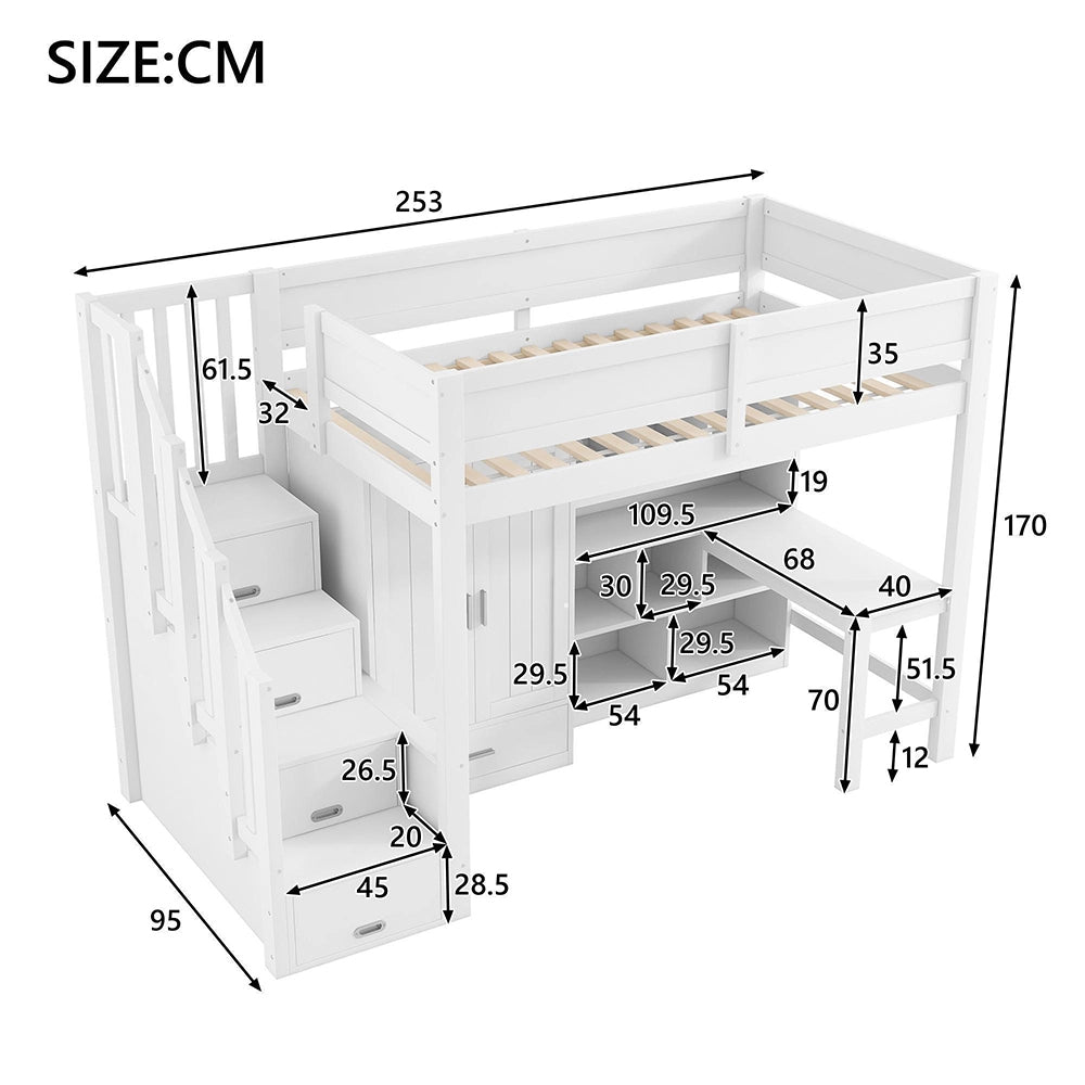 Letto mezzanino 90x200cm?- Xylo - scrivania armadio LED bianco