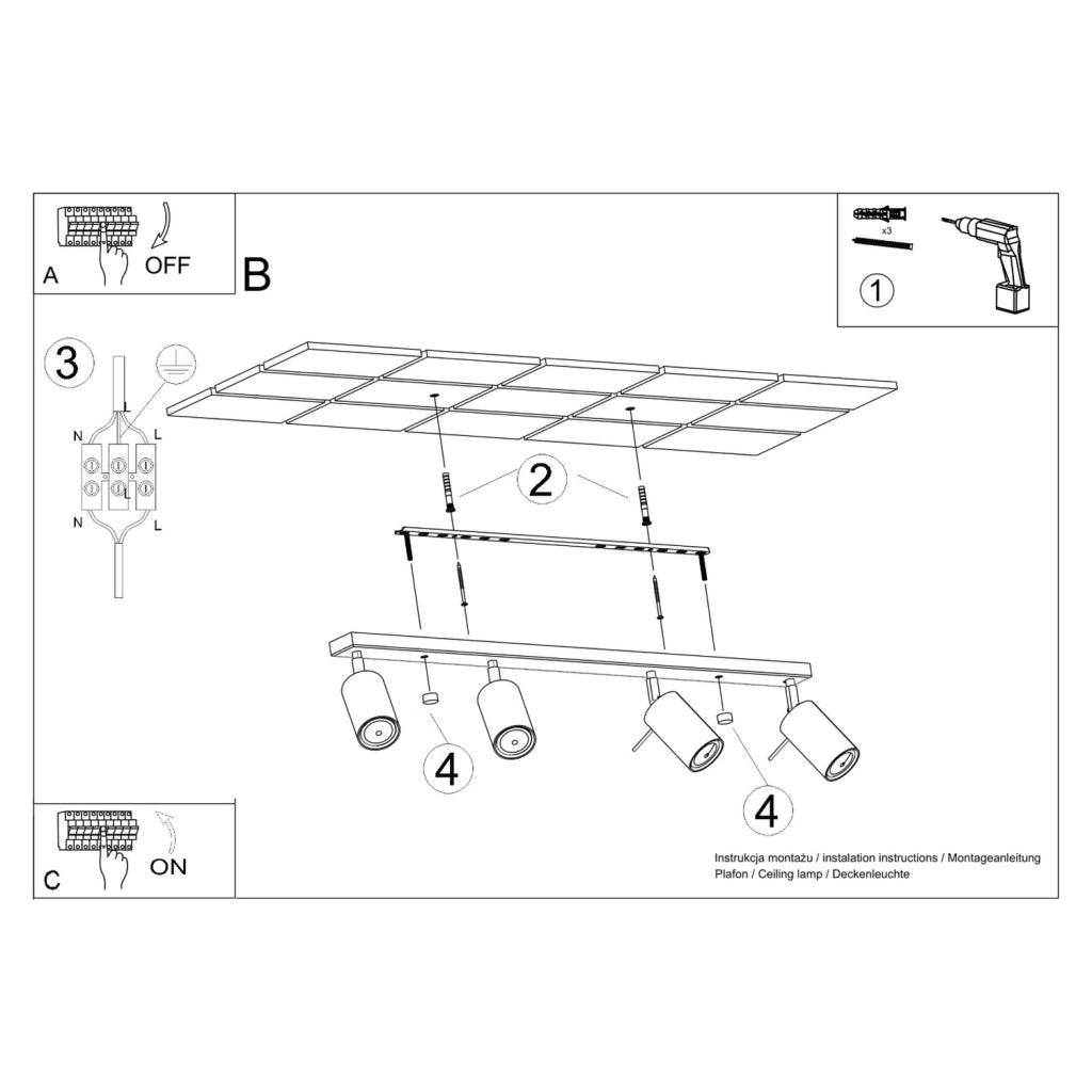 Plafoniera TORQUE rossa ocra 81 cm 4 spot GU10 orientabili