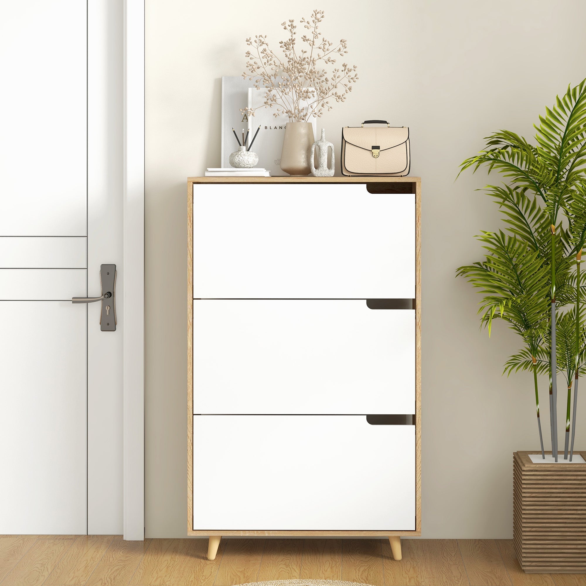 Scarpiera Salvaspazio 18-24 Paia di Scarpe a 3 Cassetti  72x24x119 cm in Truciolato Bianco