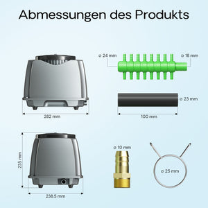 CAP-100 Aeratore acquario 70 W, ossigenatore per laghetti da giardino da 80 m³ e acquari, pompa d'aria 100 l/min con 4 uscite, sistema di aerazione con pietra d'aria e valvola di non ritorno