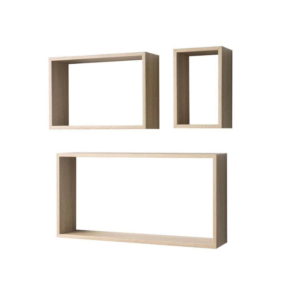 Set 3 mensole da parete forma rettangolare Shelvy Rec colore rovere sonoma