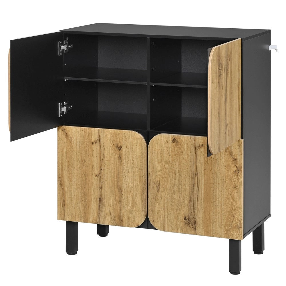 Scarpiera 4 Ante con Ripiani Regolabili ¨C MINIMAL ¨C Nero, Gambe in Metallo