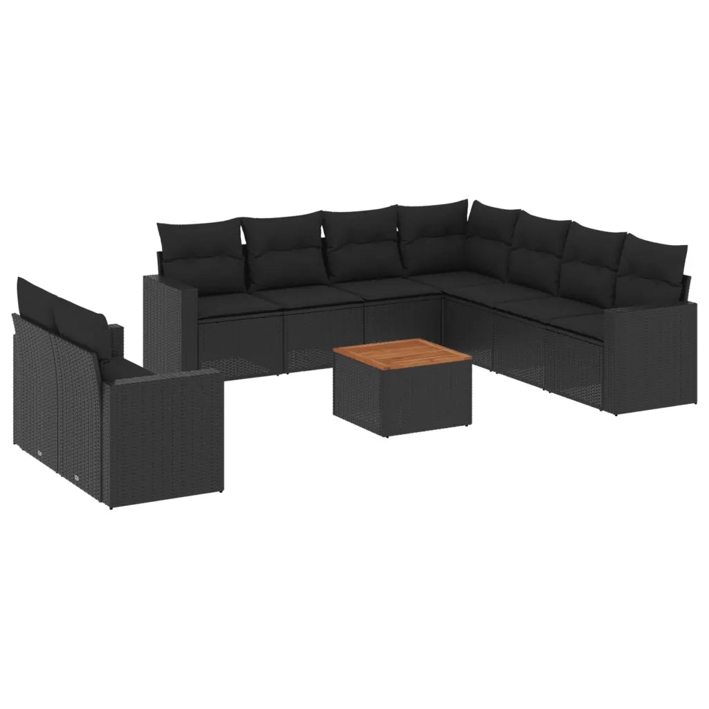 Set Divani da Giardino 10pz con Cuscini in Polyrattan Nero 3224186