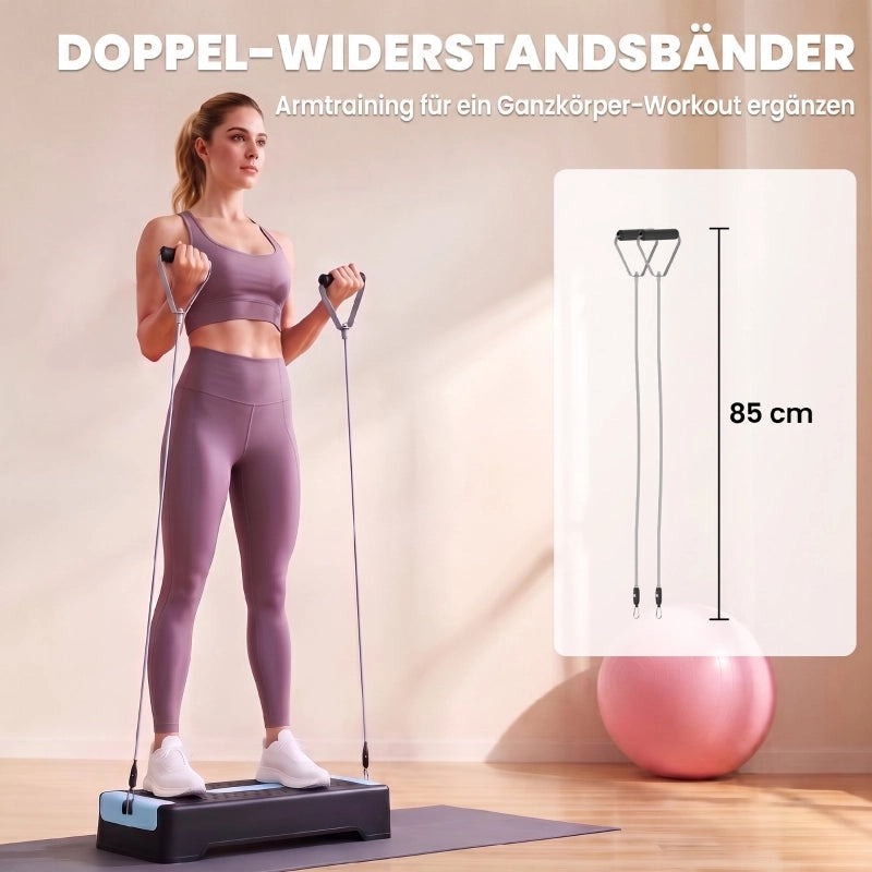 STEPPER AEROBICO Multifunzionale 66x28x16 cm ABS Blu con 2 bande elastiche