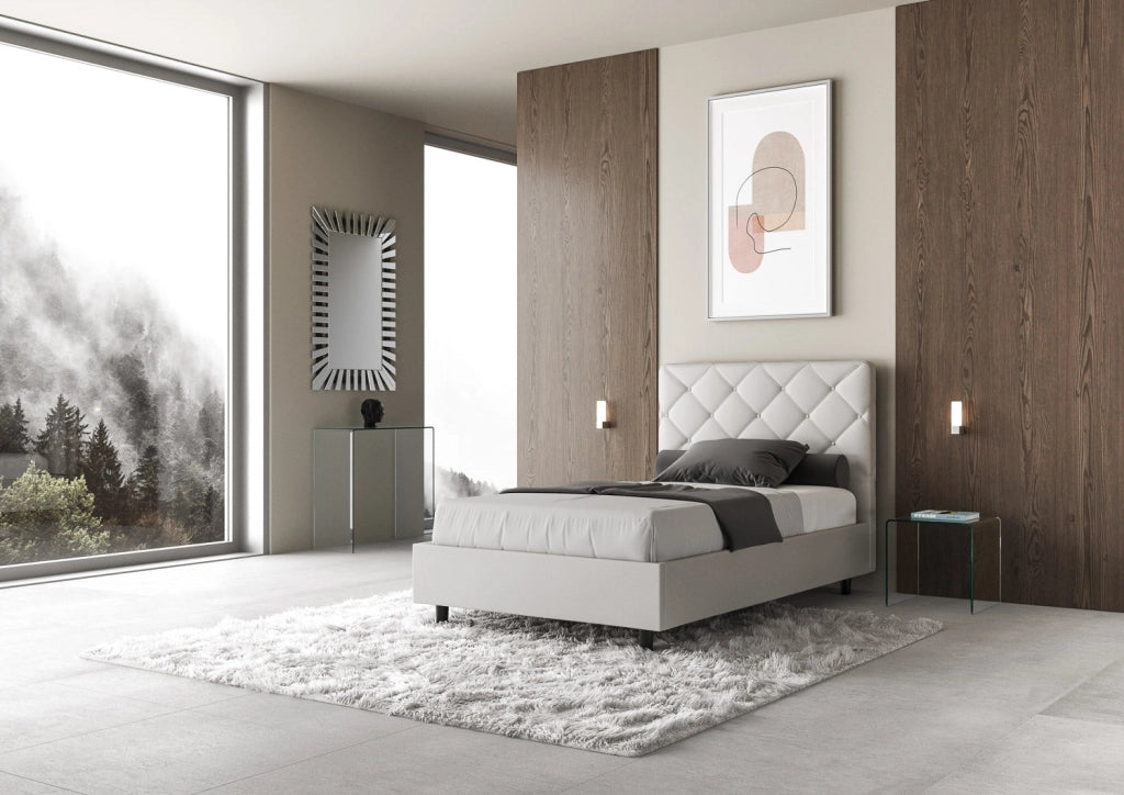 Letto Matrimoniale 160x200 cm con Rete e Contenitore Priya Bianco