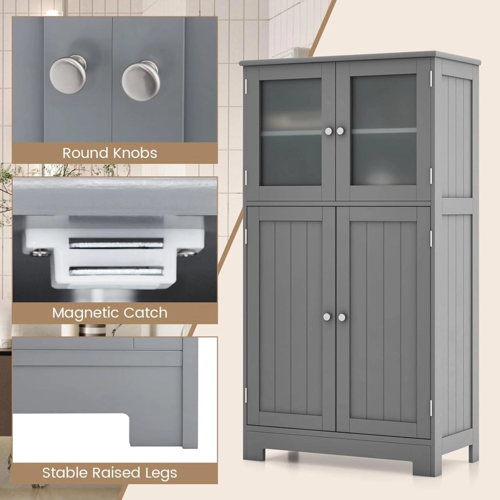 Mobile da bagno con 4 porte, ripiano regolabile a 3 livelli, cassettiera in legno per WC, ingresso, soggiorno e cucina, 60 x 30 x 109 cm (grigio)