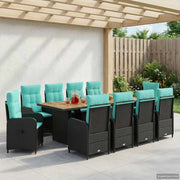 Set da pranzo per esterni 11 pz Nero e Turchese polyrattan 3422378
