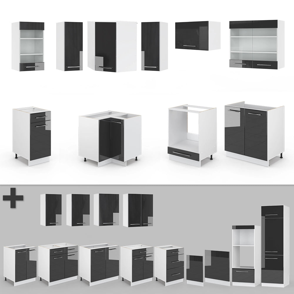 Vicco Cucina angolare completa Antracite lucido/bianco 160 x 190 cm , PL Marmo