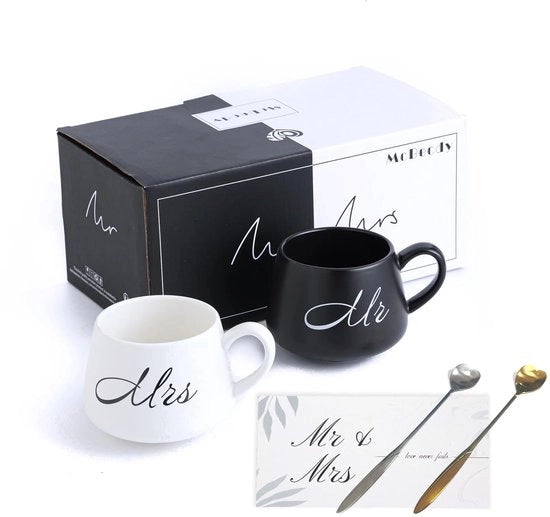 Set da caffè per coppia con due tazze da 400ml, set di tazze e cucchiaio, regalo per coppia, dono di nozze, regalo per matrimonio, regalo per fidanzamento, regalo per San Valentino, regalo per Natale.